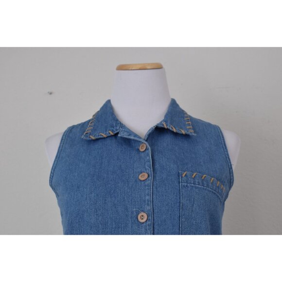 Vintage Christopher &‎ Banks Blue Denim Cotton Sleeveless Dress | size S - Picture 10 of 10